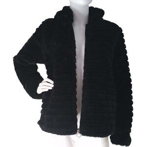 Women's Hooded Ribbed Faux Fur Jacket. Size is Large